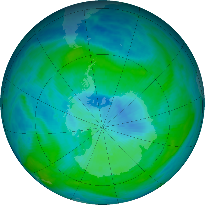 Antarctic ozone map for 25 February 1988